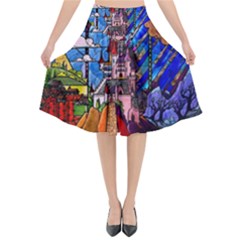 Beauty Stained Glass Castle Building Flared Midi Skirt by Cowasu