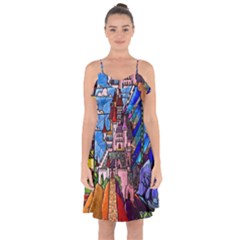 Beauty Stained Glass Castle Building Ruffle Detail Chiffon Dress by Cowasu