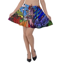 Beauty Stained Glass Castle Building Velvet Skater Skirt by Cowasu