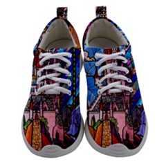 Beauty Stained Glass Castle Building Women Athletic Shoes by Cowasu