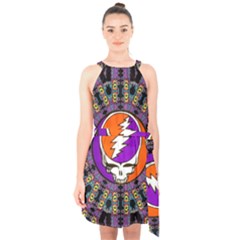 Gratefuldead Grateful Dead Pattern Halter Collar Waist Tie Chiffon Dress by Cowasu