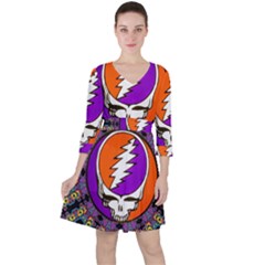 Gratefuldead Grateful Dead Pattern Quarter Sleeve Ruffle Waist Dress by Cowasu