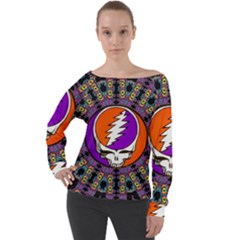 Gratefuldead Grateful Dead Pattern Off Shoulder Long Sleeve Velour Top by Cowasu