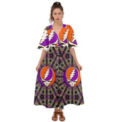 Gratefuldead Grateful Dead Pattern Kimono Sleeve Boho Dress by Cowasu