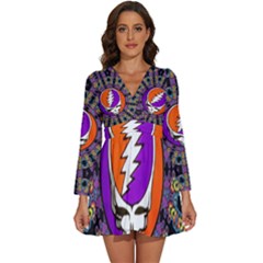 Gratefuldead Grateful Dead Pattern Long Sleeve V-neck Chiffon Dress  by Cowasu