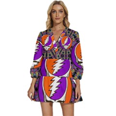 Gratefuldead Grateful Dead Pattern V-neck Placket Mini Dress by Cowasu