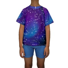 Realistic Night Sky With Constellations Kids  Short Sleeve Swimwear by Cowasu