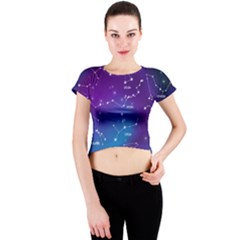 Realistic Night Sky With Constellations Crew Neck Crop Top by Cowasu