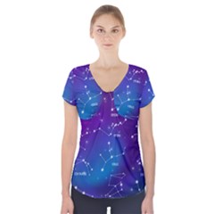 Realistic Night Sky With Constellations Short Sleeve Front Detail Top