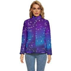 Realistic Night Sky With Constellations Women s Puffer Bubble Jacket Coat by Cowasu