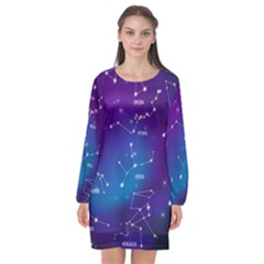 Realistic Night Sky With Constellations Long Sleeve Chiffon Shift Dress  by Cowasu