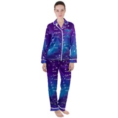 Realistic Night Sky With Constellations Women s Long Sleeve Satin Pajamas Set	 by Cowasu