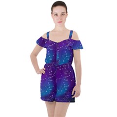 Realistic Night Sky With Constellations Ruffle Cut Out Chiffon Playsuit by Cowasu