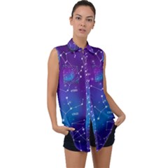 Realistic Night Sky With Constellations Sleeveless Chiffon Button Shirt