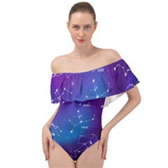 Realistic Night Sky With Constellations Off Shoulder Velour Bodysuit  by Cowasu