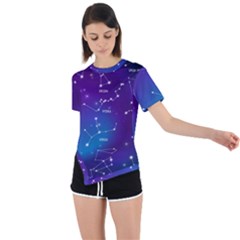 Realistic Night Sky With Constellations Asymmetrical Short Sleeve Sports T-shirt by Cowasu