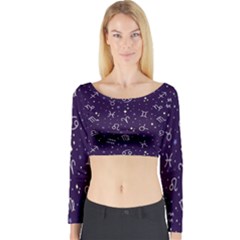 Vector Seamless Dark Zodiac Sign Star Symbol Pattern Long Sleeve Crop Top