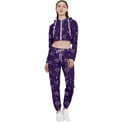 Vector Seamless Dark Zodiac Sign Star Symbol Pattern Cropped Zip Up Lounge Set