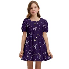 Vector Seamless Dark Zodiac Sign Star Symbol Pattern Kids  Short Sleeve Dolly Dress