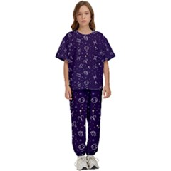 Vector Seamless Dark Zodiac Sign Star Symbol Pattern Kids  T-shirt And Pants Sports Set by Bedest