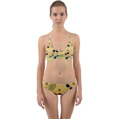 Seamless Pattern Of Sunglasses Tropical Leaves And Flower Wrap Around Bikini Set