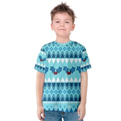 Blue Christmas Vintage Ethnic Seamless Pattern Kids  Cotton T-shirt