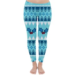 Blue Christmas Vintage Ethnic Seamless Pattern Classic Winter Leggings