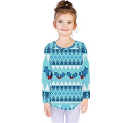 Blue Christmas Vintage Ethnic Seamless Pattern Kids  Long Sleeve T-shirt