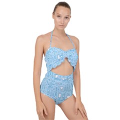 Dentist Blue Seamless Pattern Scallop Top Cut Out Swimsuit