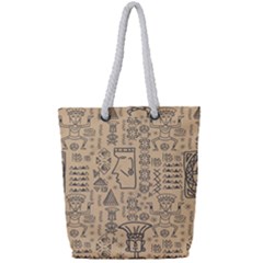 Aztec Tribal African Egyptian Style Seamless Pattern Vector Antique Ethnic Full Print Rope Handle Tote (Small)