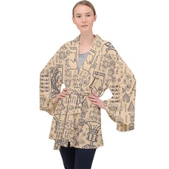 Aztec Tribal African Egyptian Style Seamless Pattern Vector Antique Ethnic Long Sleeve Velvet Kimono 