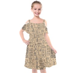 Aztec Tribal African Egyptian Style Seamless Pattern Vector Antique Ethnic Kids  Cut Out Shoulders Chiffon Dress