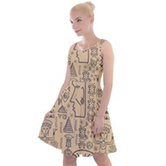 Aztec Tribal African Egyptian Style Seamless Pattern Vector Antique Ethnic Knee Length Skater Dress