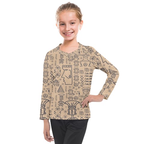 Aztec Tribal African Egyptian Style Seamless Pattern Vector Antique Ethnic Kids  Long Mesh T-shirt by Bedest