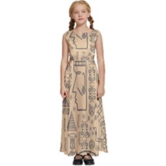 Aztec Tribal African Egyptian Style Seamless Pattern Vector Antique Ethnic Kids  Satin Sleeveless Maxi Dress