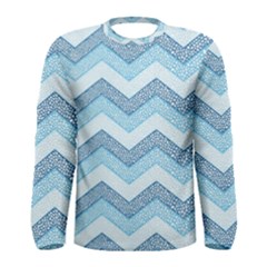 Seamless Pattern Of Cute Summer Blue Line Zigzag Men s Long Sleeve T-shirt by Bedest