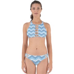 Seamless Pattern Of Cute Summer Blue Line Zigzag Perfectly Cut Out Bikini Set