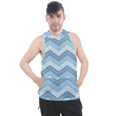 Seamless Pattern Of Cute Summer Blue Line Zigzag Men s Sleeveless Hoodie