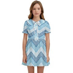 Seamless Pattern Of Cute Summer Blue Line Zigzag Kids  Sweet Collar Dress by Bedest