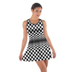 Art-optical-black-white-contrast Cotton Racerback Dress by Bedest