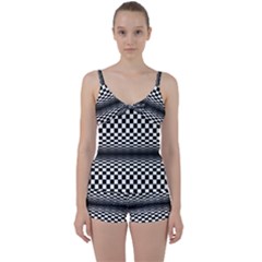 Art-optical-black-white-contrast Tie Front Two Piece Tankini by Bedest