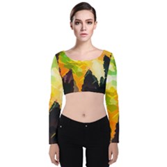 Forest-trees-nature-wood-green Velvet Long Sleeve Crop Top