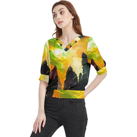 Forest-trees-nature-wood-green Quarter Sleeve Blouse by Bedest
