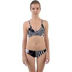 Op-art-black-white-drawing Wrap Around Bikini Set by Bedest