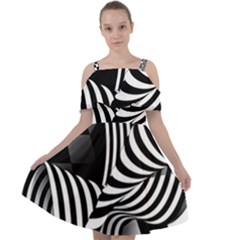 Op-art-black-white-drawing Cut Out Shoulders Chiffon Dress by Bedest