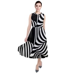 Op-art-black-white-drawing Round Neck Boho Dress by Bedest