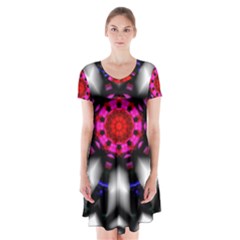 Kaleidoscope-round-metal Short Sleeve V-neck Flare Dress by Bedest