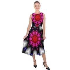 Kaleidoscope-round-metal Midi Tie-back Chiffon Dress