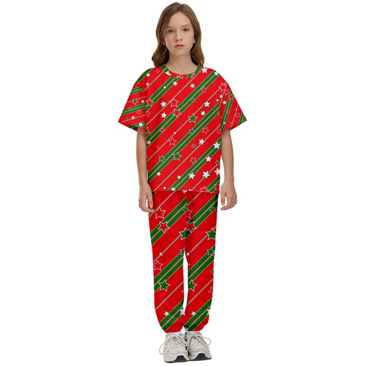 Christmas-paper-star-texture     - Kids  T-Shirt and Pants Sports Set