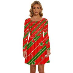 Christmas-paper-star-texture     - Long Sleeve Wide Neck Velvet Dress